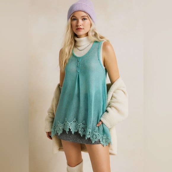 Sheer Vintage Aqua Mesh Top S/M Halloween Indie Sleeze - Picture 1 of 8